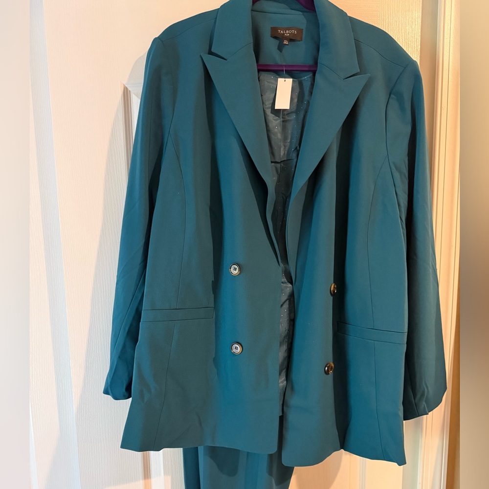 NWT: Talbots Dark Teal Double-Breasted Jacket and Slim Ankle Pants